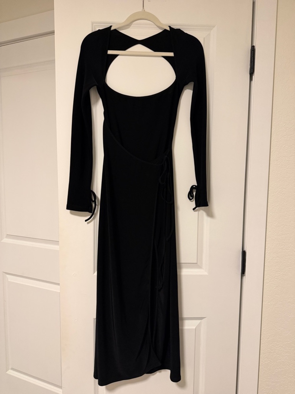 Mirror Palais Black Long Sleeve Cutout Wrap Maxi Dress